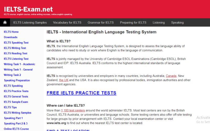 Website luyện thi online IELTS Exam