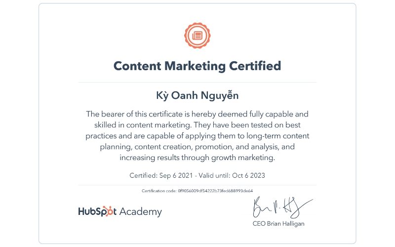 khóa học content marketing của Hubspot